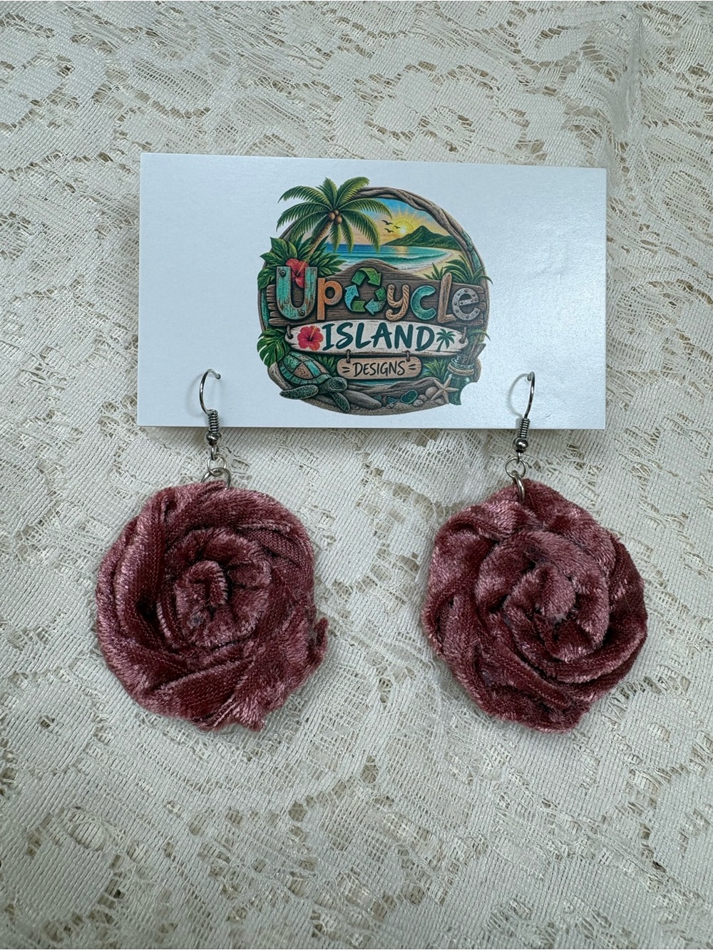 Velvet Rose Drop Earrings in Dusty Pink